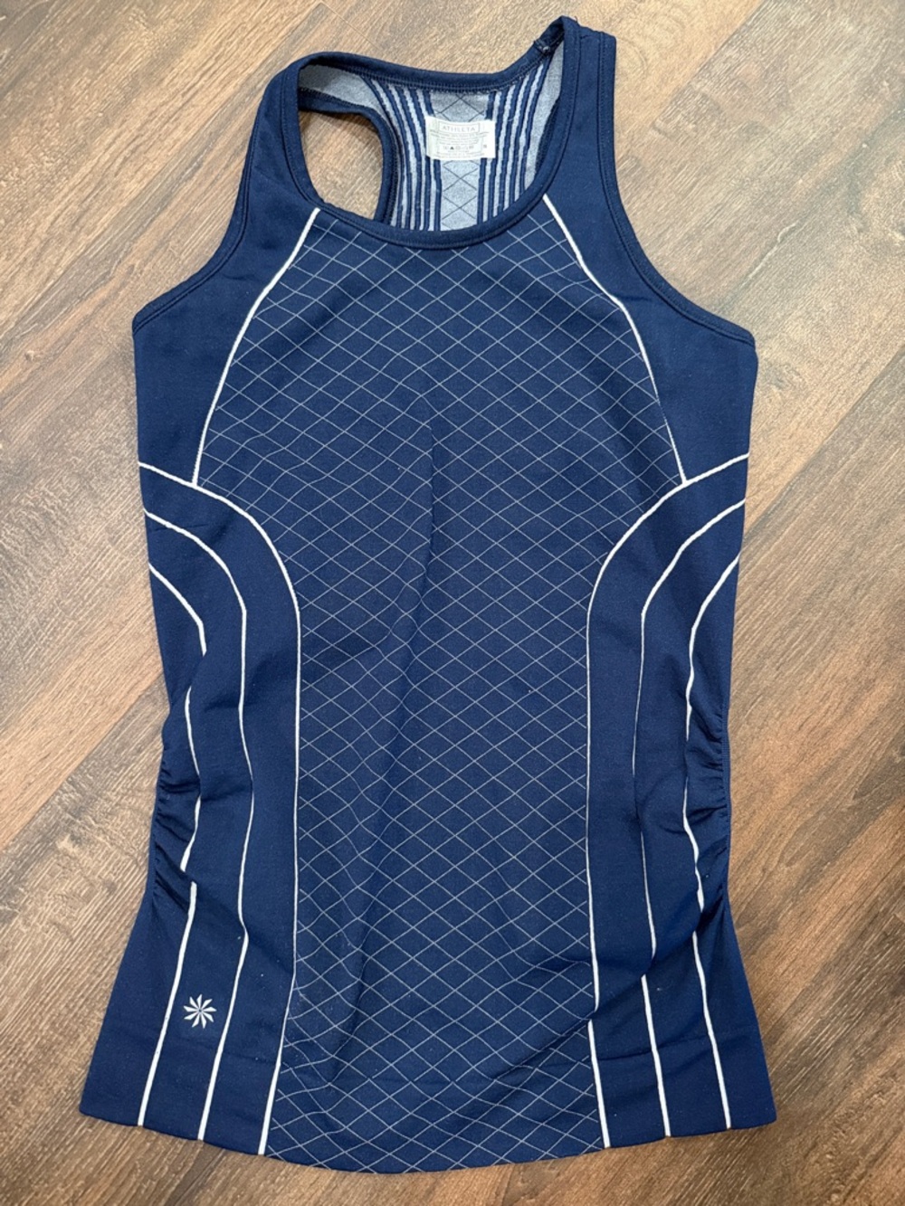 Athleta Navy Blue Racerback Tank Top with White Piping